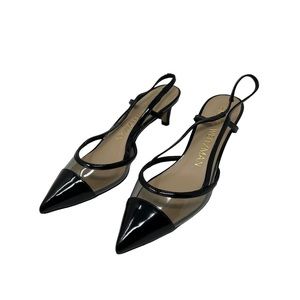 STUART WEITZMAN | Mondrian 50 Slingback Pointed Toe Heels Black Clear